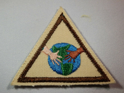 Around the World, Retired Brownie Girl Scout Try-It Badge, Brown Border