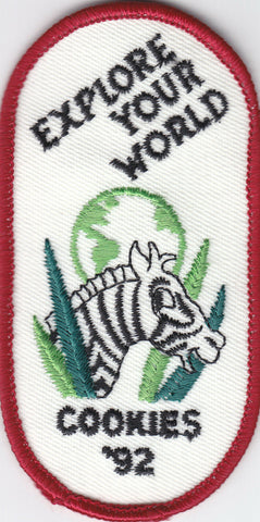 1992, Explore Your World, Zebra, Participation Patch, Girl Scout Cookie Sale Patch