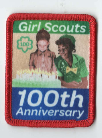 Girl Scout 100th Anniversary, Girls with Birthday Cake, Fun Patch