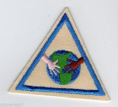 Around the World, Retired Brownie Girl Scout Try-It Badge, Blue Border
